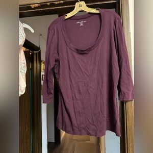 100% cotton purple shirt with 3/4 sleeves and round neck, soft!